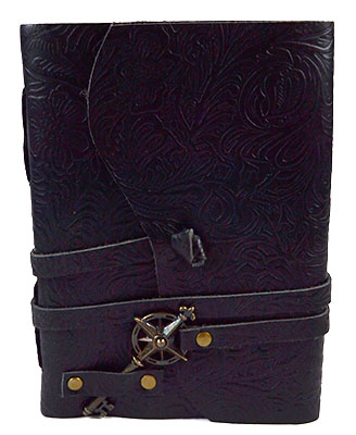 (image for) 5" x 7" Black Embossed leather w/ key & cord
