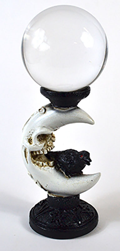 80mm Clear gazing ball with Crescent Moon & Crow (image for) 80mm Clear gazing ball with Crescent Moon & Crow